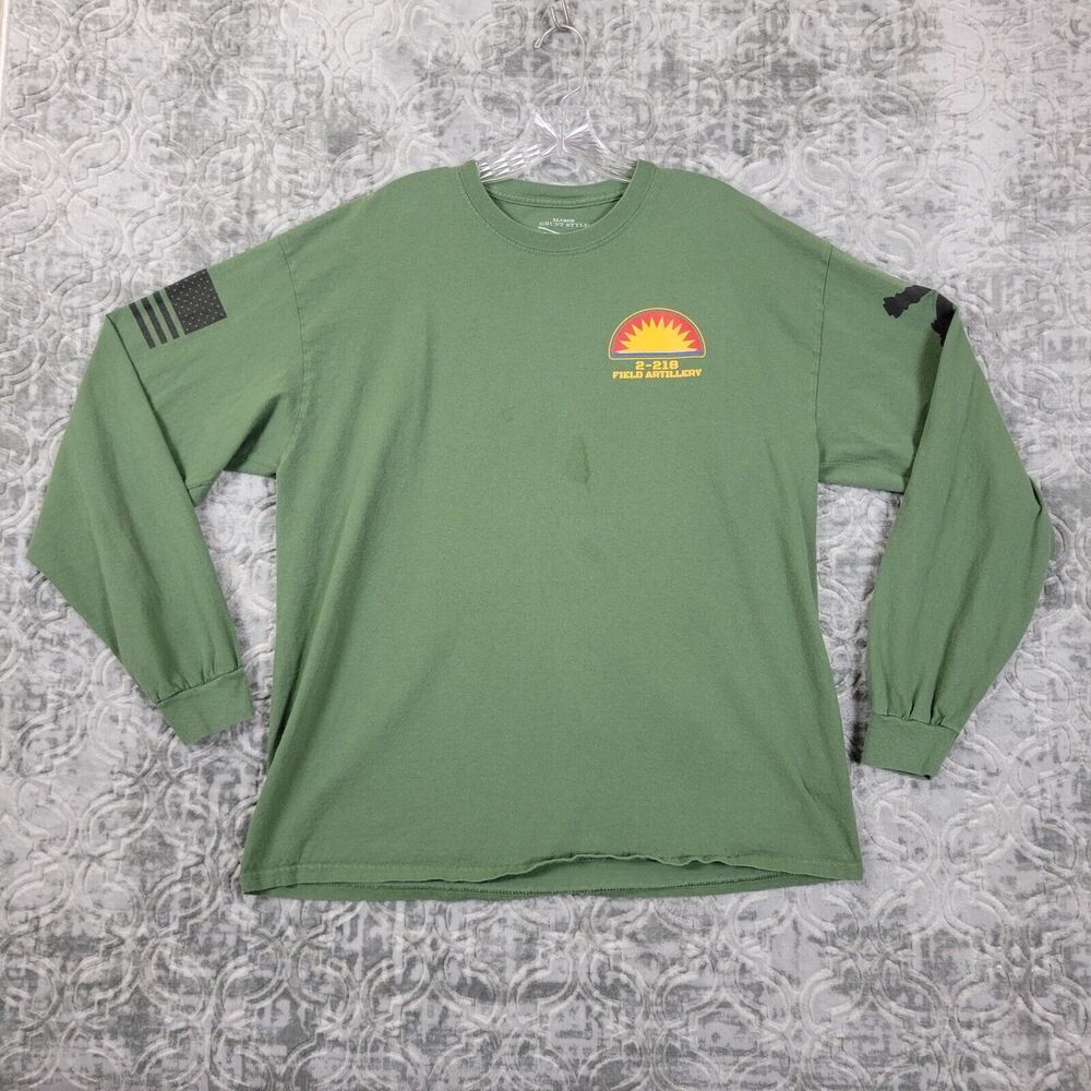 Grunt Style Shirt Mens Extra Large XL Army Green American Flag USA Long Sleeve